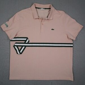 Lacoste Mens Regular Fit Polo Shirt 3XL Peach Pink Graphic Stripe Cotton FA12609